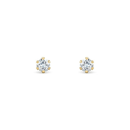 9ct Gold  CZ 6 Claw Solitaire Stud Earrings, 3mm ⅕ Carat - JES097