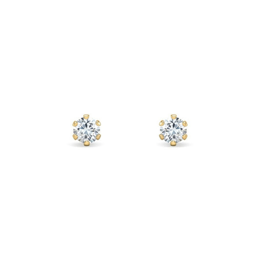 9ct Gold  CZ 6 Claw Solitaire Stud Earrings, 3mm ⅕ Carat - JES097