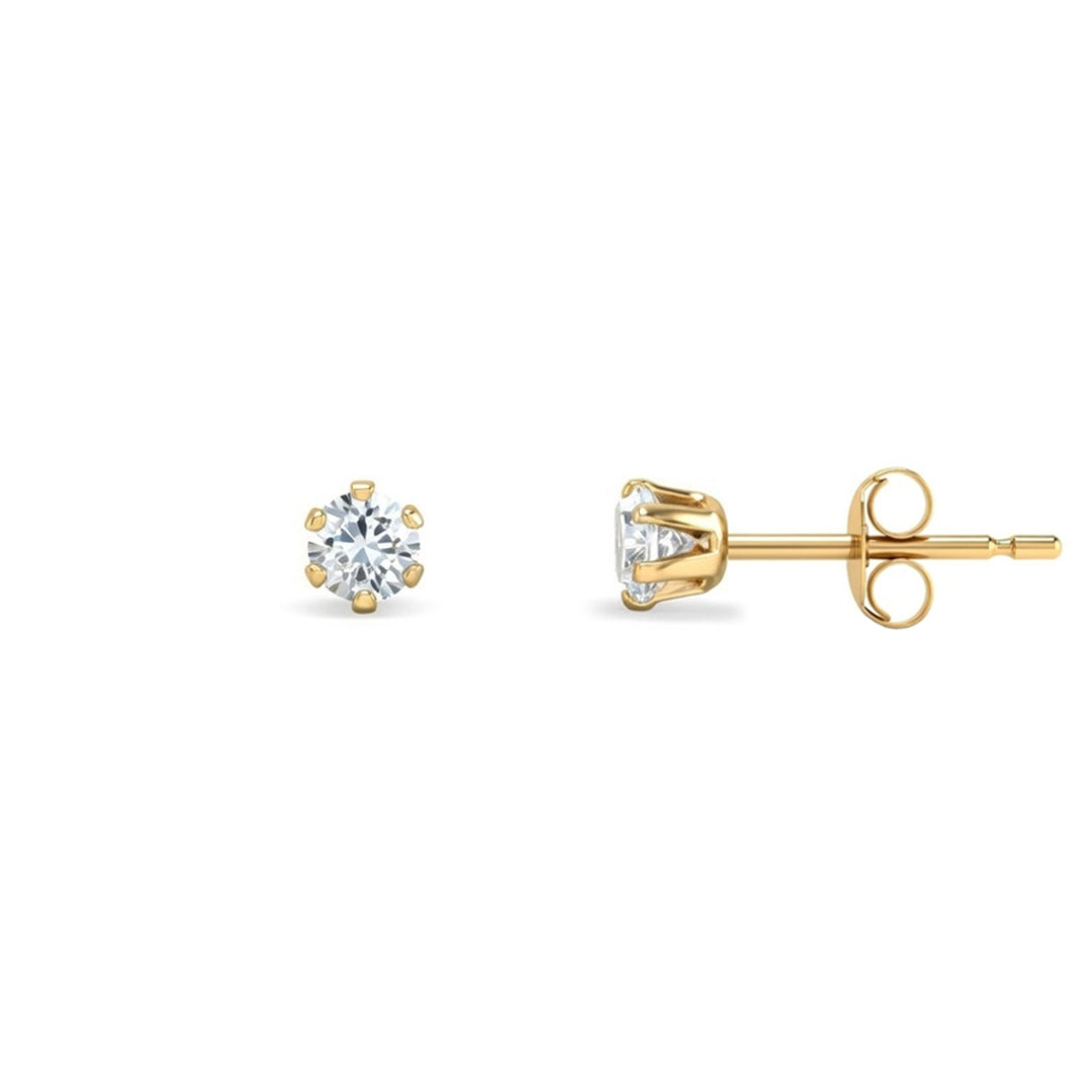 9ct Gold  CZ 6 Claw Solitaire Stud Earrings, 3mm ⅕ Carat - JES097