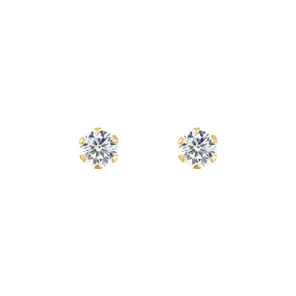 9ct Gold  CZ 6 Claw Solitaire Stud Earrings, 3mm ⅕ Carat - JES097