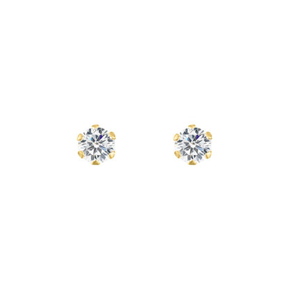 9ct Gold  CZ 6 Claw Solitaire Stud Earrings, 3mm ⅕ Carat - JES097