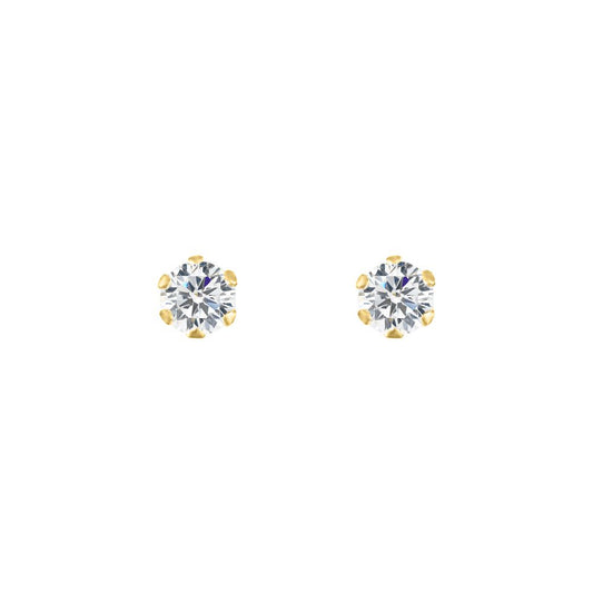 9ct Gold  CZ 6 Claw Solitaire Stud Earrings, 3mm ⅕ Carat - JES097