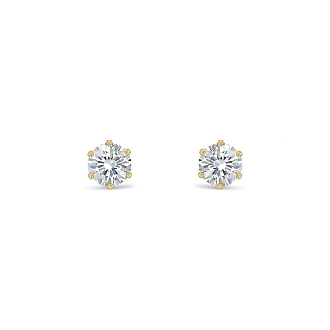 9ct Gold  CZ 6 Claw Solitaire Stud Earrings, 4mm ½ Carat - JES098