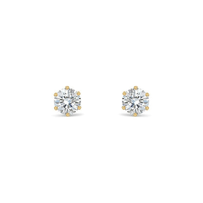 9ct Gold  CZ 6 Claw Solitaire Stud Earrings, 4mm ½ Carat - JES098