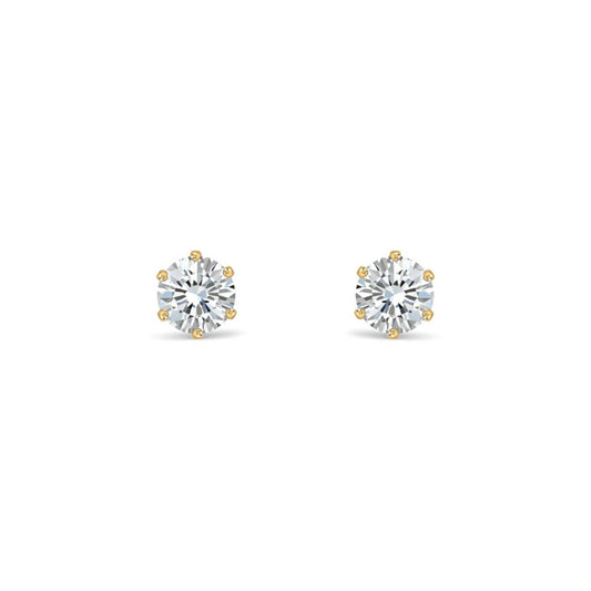 9ct Gold  CZ 6 Claw Solitaire Stud Earrings, 4mm ½ Carat - JES098