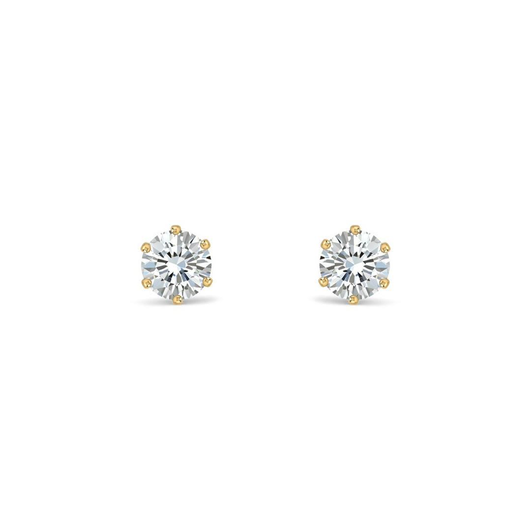 9ct Gold  CZ 6 Claw Solitaire Stud Earrings, 4mm ½ Carat - JES098