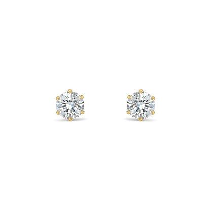 9ct Gold  CZ 6 Claw Solitaire Stud Earrings, 4mm ½ Carat - JES098