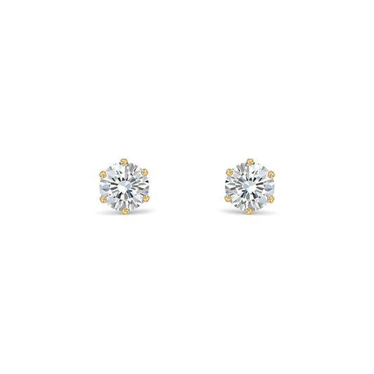 9ct Gold  CZ 6 Claw Solitaire Stud Earrings, 4mm ½ Carat - JES098