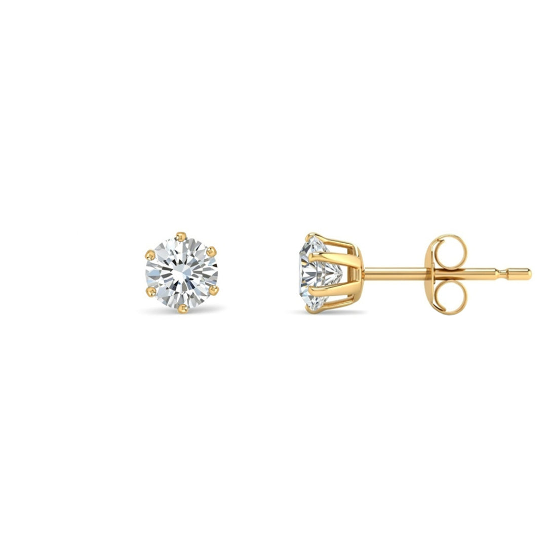 9ct Gold  CZ 6 Claw Solitaire Stud Earrings, 4mm ½ Carat - JES098