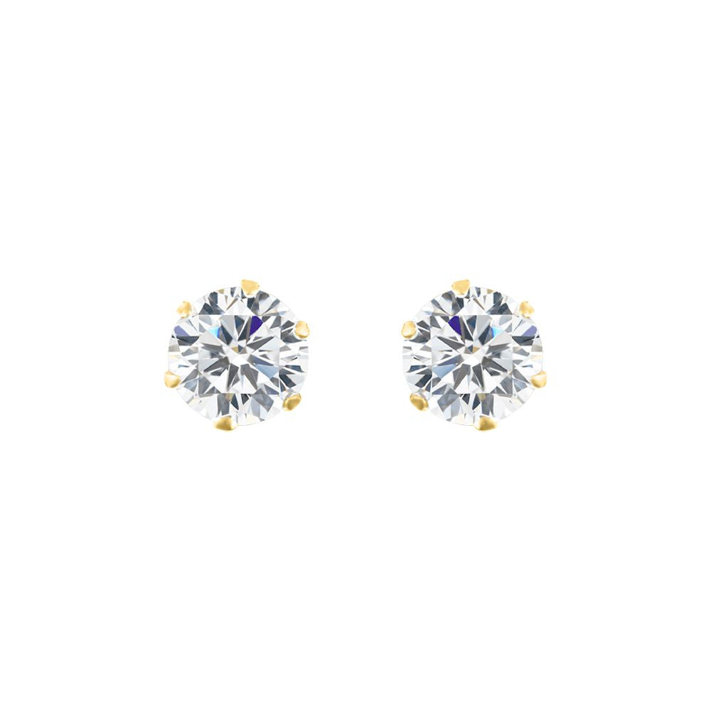 9ct Gold  CZ 6 Claw Solitaire Stud Earrings, 5mm 1 Carat - JES099
