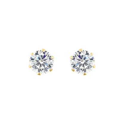 9ct Gold  CZ 6 Claw Solitaire Stud Earrings, 5mm 1 Carat - JES099