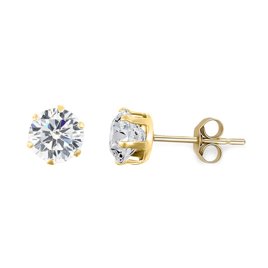 9ct Gold  CZ 6 Claw Solitaire Stud Earrings, 5mm 1 Carat - JES099