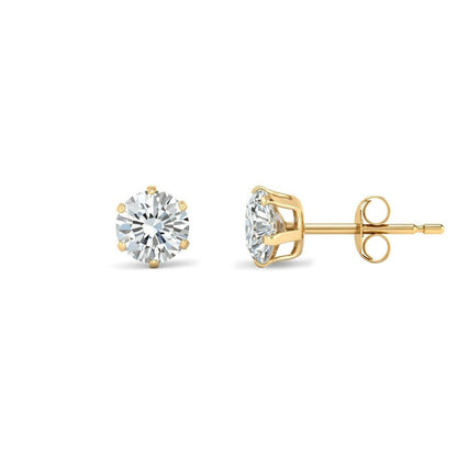 9ct Gold  CZ 6 Claw Solitaire Stud Earrings, 5mm 1 Carat - JES099