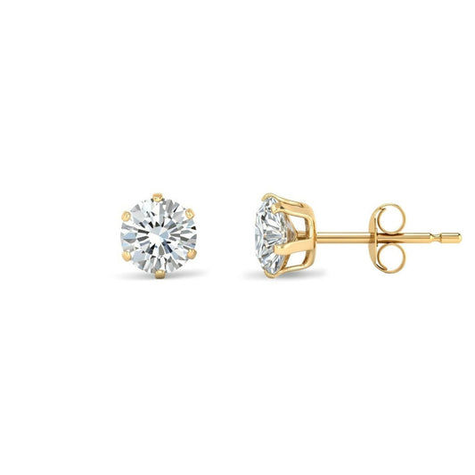 9ct Gold  CZ 6 Claw Solitaire Stud Earrings, 5mm 1 Carat - JES099