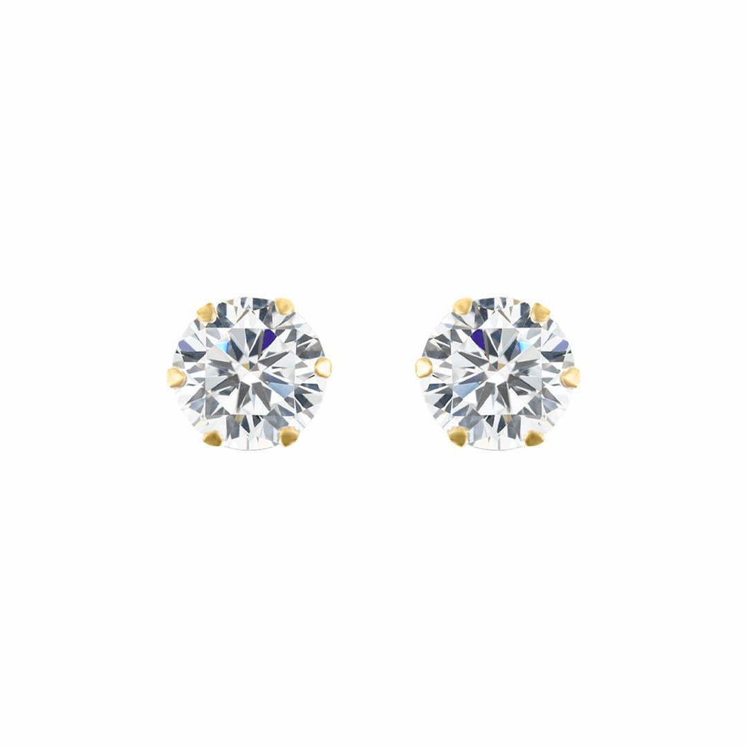 9ct Gold  CZ 6 Claw Solitaire Stud Earrings, 6mm 1¾ Carats - JES100