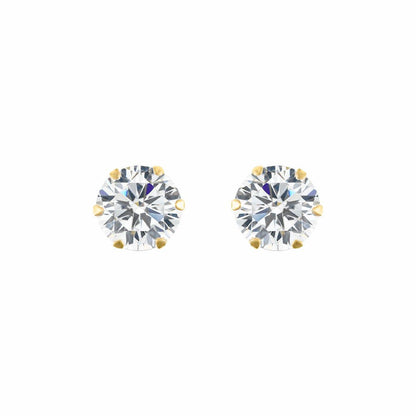 9ct Gold  CZ 6 Claw Solitaire Stud Earrings, 6mm 1¾ Carats - JES100