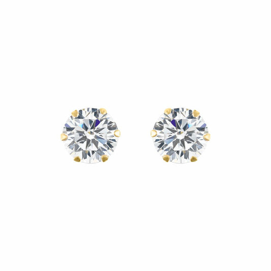 9ct Gold  CZ 6 Claw Solitaire Stud Earrings, 6mm 1¾ Carats - JES100