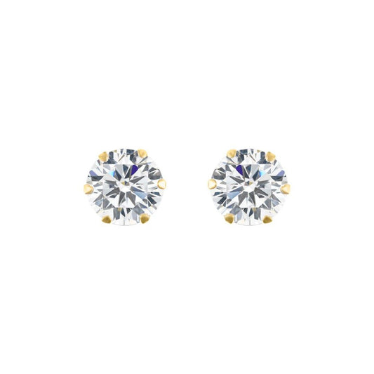 9ct Gold  CZ 6 Claw Solitaire Stud Earrings, 6mm 1¾ Carats - JES100