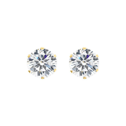 9ct Gold  CZ 6 Claw Solitaire Stud Earrings, 7mm 2½ Carats - JES101