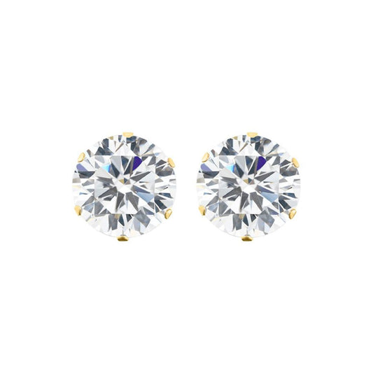 9ct Gold  CZ 6 Claw Solitaire Stud Earrings, 10mm 8 Carats - JES101A