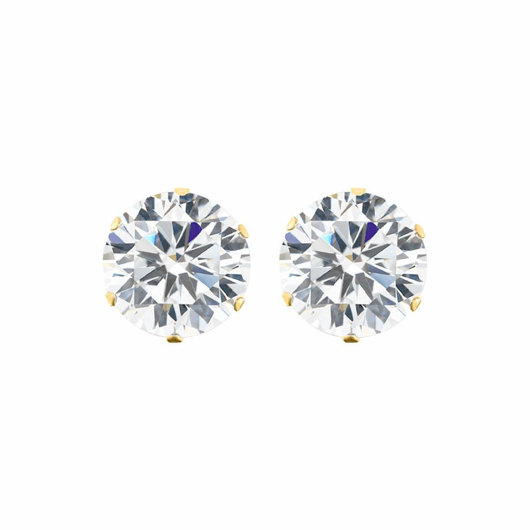 9ct Gold  CZ 6 Claw Solitaire Stud Earrings, 10mm 8 Carats - JES101A