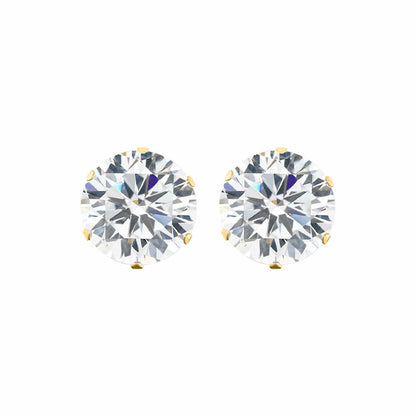 9ct Gold  CZ 6 Claw Solitaire Stud Earrings, 10mm 8 Carats - JES101A