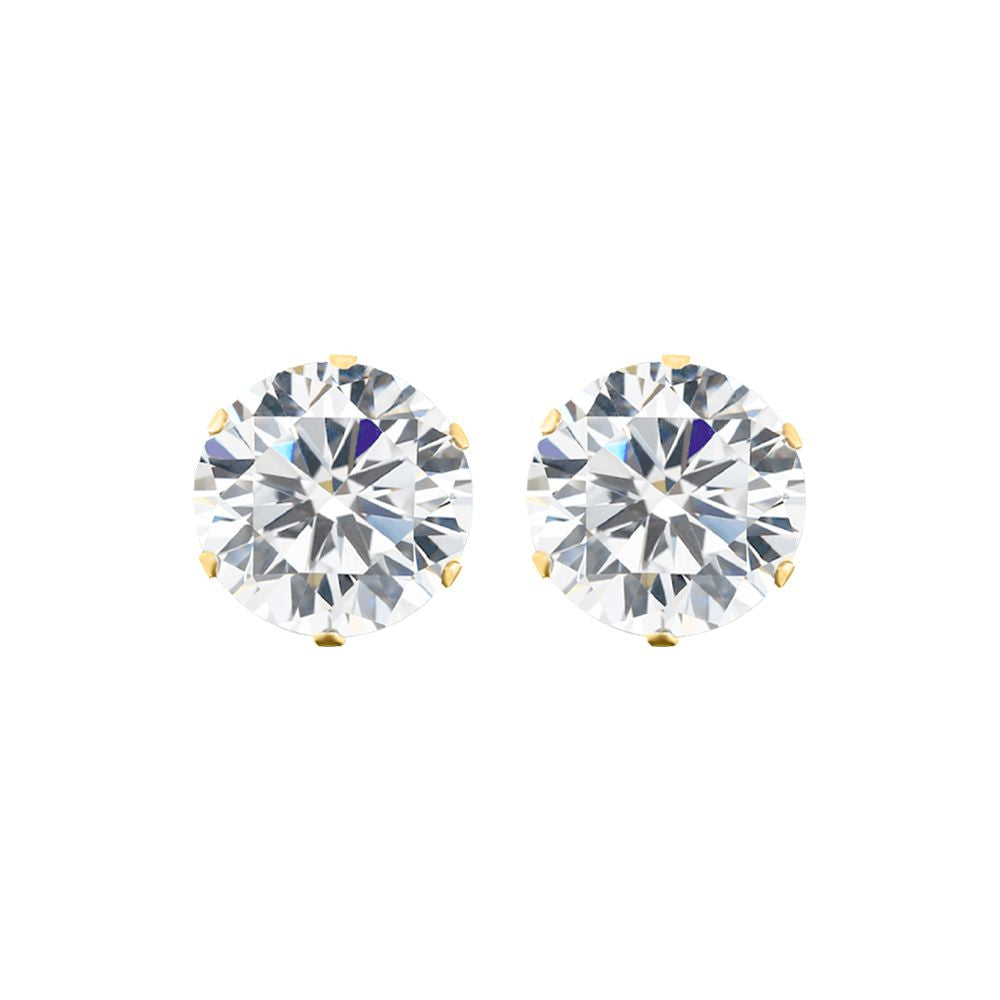 9ct Gold  CZ 6 Claw Solitaire Stud Earrings, 10mm 8 Carats - JES101A