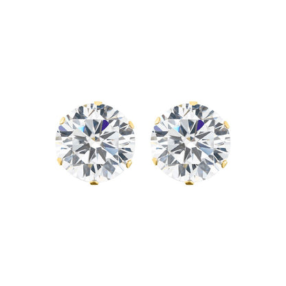 9ct Gold  CZ 6 Claw Solitaire Stud Earrings, 10mm 8 Carats - JES101A