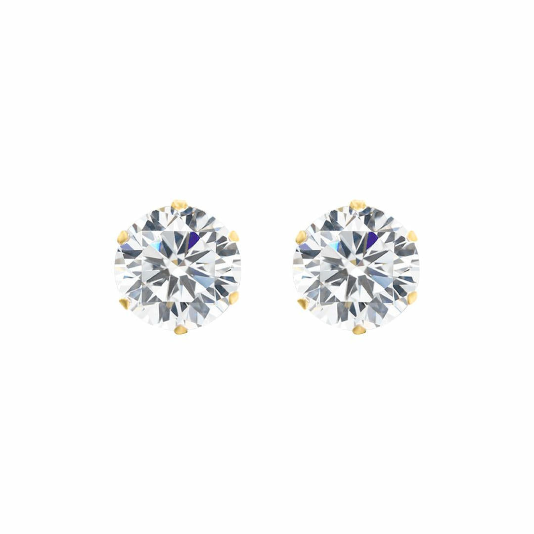 9ct Gold  CZ 6 Claw Solitaire Stud Earrings, 7mm 2½ Carats - JES101