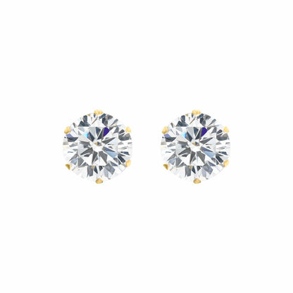 9ct Gold  CZ 6 Claw Solitaire Stud Earrings, 7mm 2½ Carats - JES101
