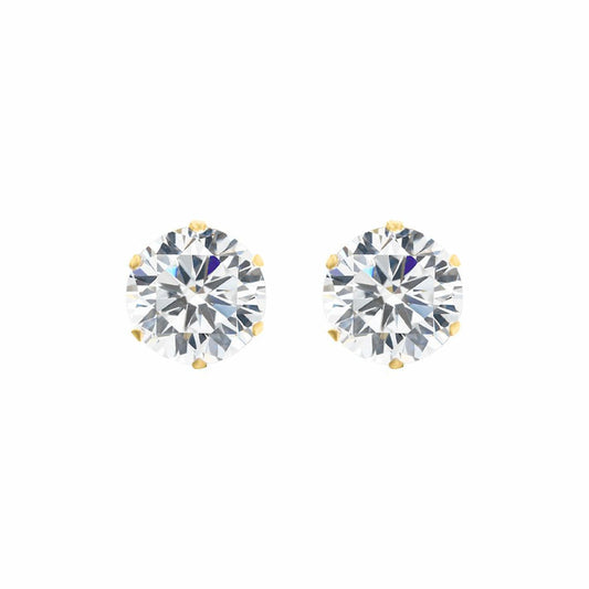 9ct Gold  CZ 6 Claw Solitaire Stud Earrings, 7mm 2½ Carats - JES101