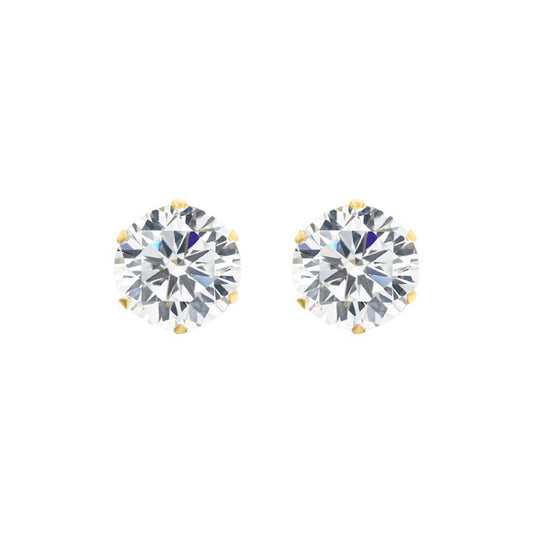 9ct Gold  CZ 6 Claw Solitaire Stud Earrings, 7mm 2½ Carats - JES101