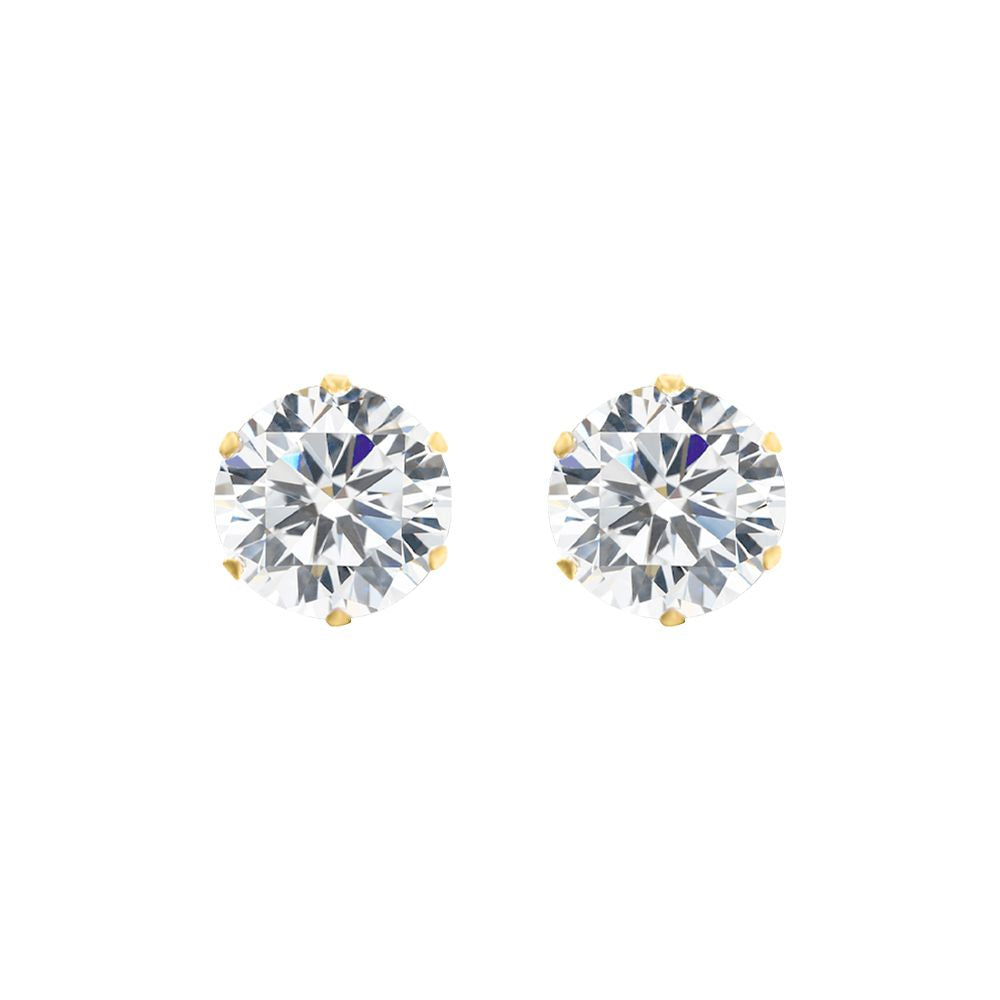 9ct Gold  CZ 6 Claw Solitaire Stud Earrings, 7mm 2½ Carats - JES101