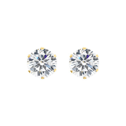 9ct Gold  CZ 6 Claw Solitaire Stud Earrings, 7mm 2½ Carats - JES101