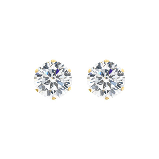 9ct Gold  CZ 6 Claw Solitaire Stud Earrings, 7mm 2½ Carats - JES101