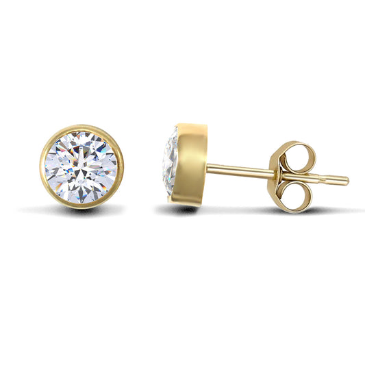 9ct Gold  CZ Rub Over Solitaire Stud Earrings, 4mm - JES103