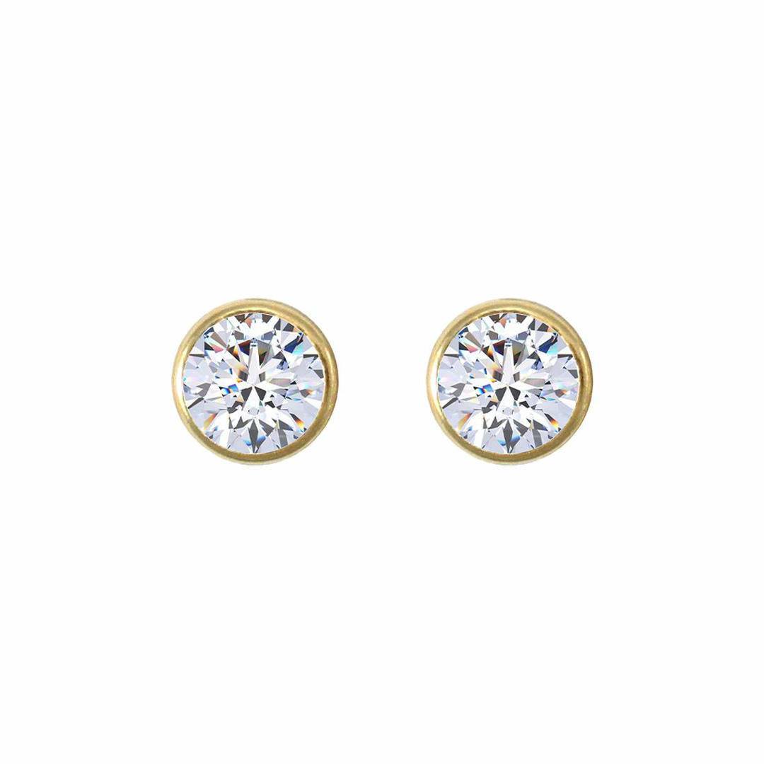 9ct Gold  CZ Rub Over Solitaire Stud Earrings, 4mm ½ Carat - JES103