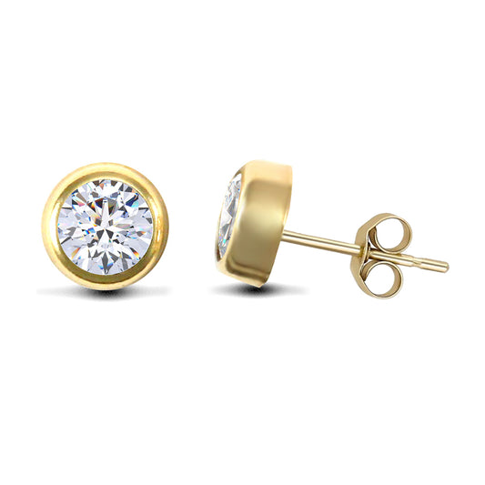 9ct Gold  CZ Rub Over Solitaire Stud Earrings, 5mm - JES104