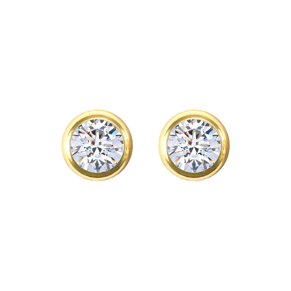9ct Gold  CZ Rub Over Solitaire Stud Earrings, 5mm 1 Carat - JES104