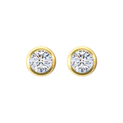 9ct Gold  CZ Rub Over Solitaire Stud Earrings, 5mm 1 Carat - JES104