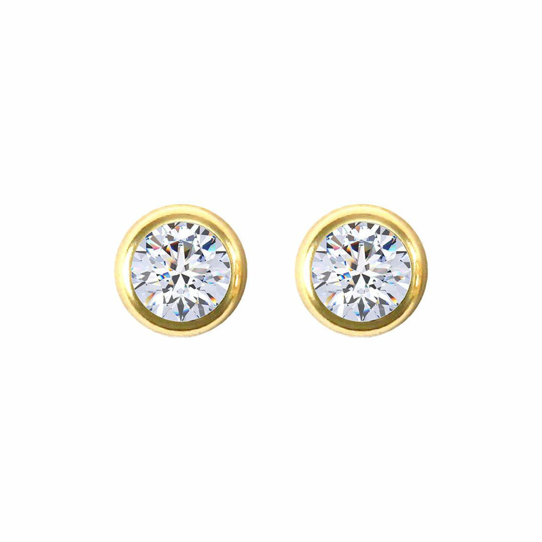 9ct Gold  CZ Rub Over Solitaire Stud Earrings, 5mm 1 Carat - JES104