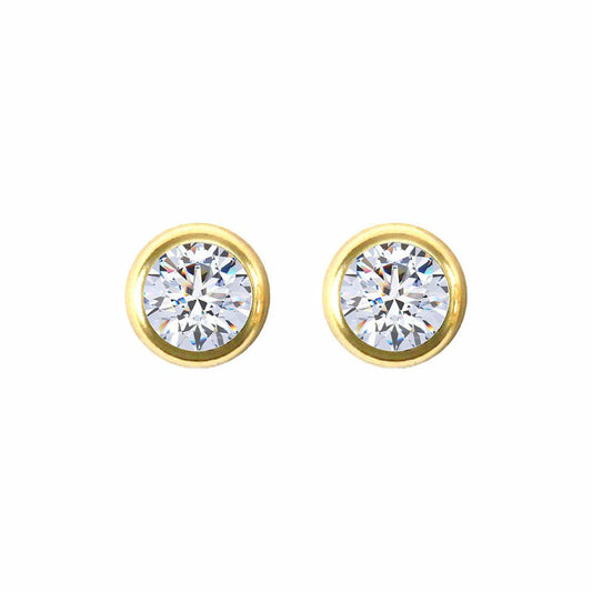 9ct Gold  CZ Rub Over Solitaire Stud Earrings, 5mm 1 Carat - JES104