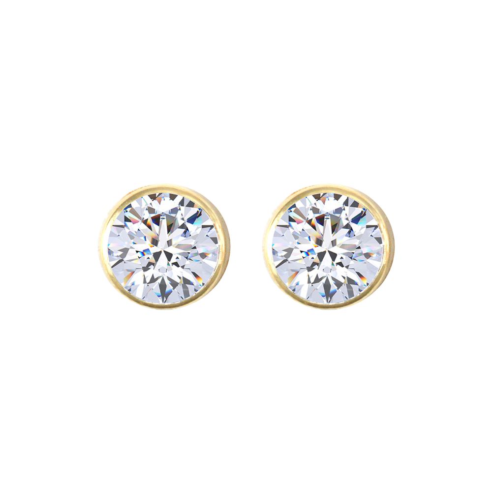 9ct Gold  CZ Rub Over Solitaire Stud Earrings, 6mm 1.70 Carats - JES105