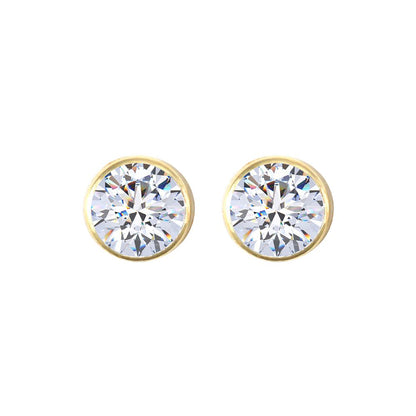 9ct Gold  CZ Rub Over Solitaire Stud Earrings, 6mm 1.70 Carats - JES105