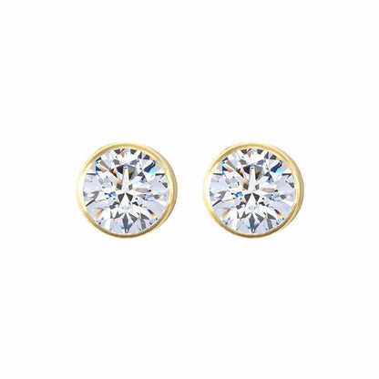 9ct Gold  CZ Rub Over Solitaire Stud Earrings, 6mm 1.70 Carats - JES105
