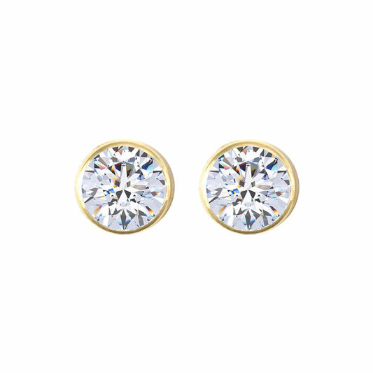 9ct Gold  CZ Rub Over Solitaire Stud Earrings, 6mm 1.70 Carats - JES105