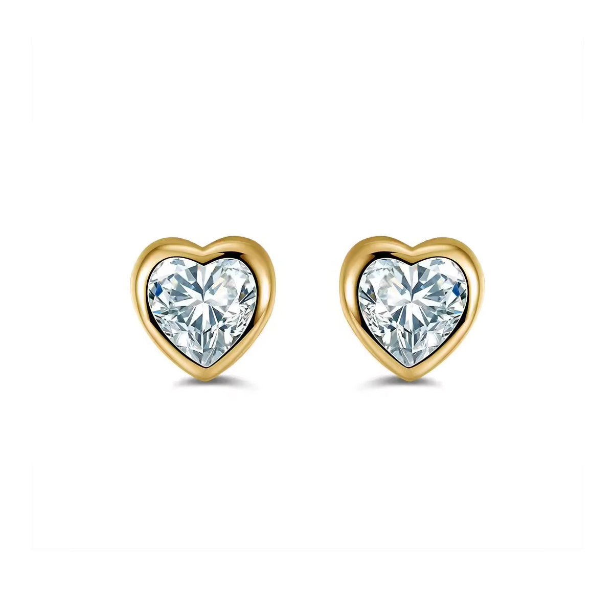 9ct Gold  CZ Rub Over Solitaire Love Stud Earrings - JES107