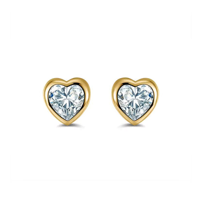 9ct Gold  CZ Rub Over Solitaire Love Stud Earrings - JES107