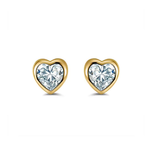 9ct Gold  CZ Rub Over Solitaire Love Stud Earrings 5mm 1 Carat - JES107
