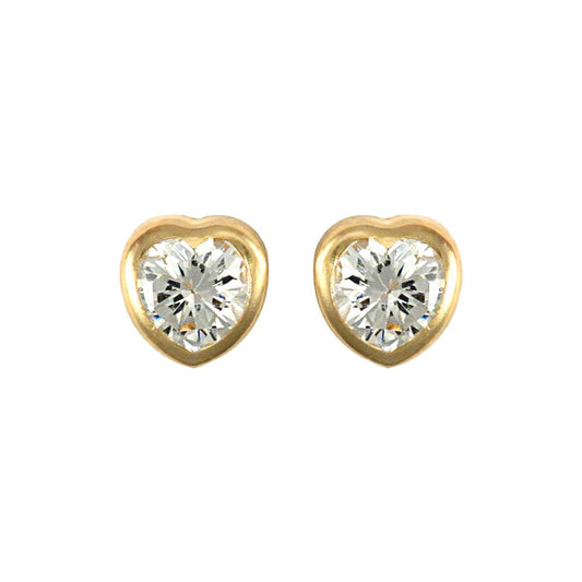 9ct Gold  CZ Rub Over Solitaire Love Stud Earrings - JES107